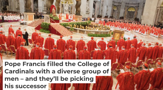 The Catholic Church’s 115 cardinal-electors take part in a mass in St. Peter’s Basilica on March 12, 2013, ahead of entering the conclave for a papal election. Michael Kappeler/picture alliance via Getty Images